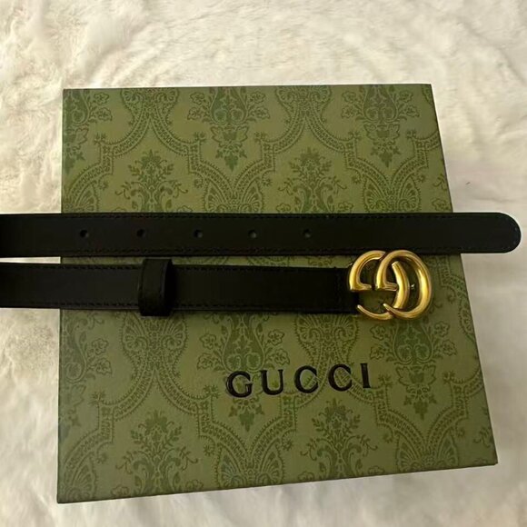 Gucci Black Leather Belt with Gold Accents